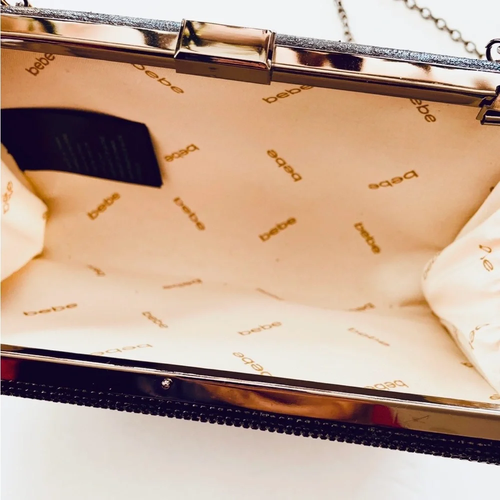 Bebe Black Rhinestone Clutch with Chain - Picture 5 of 9